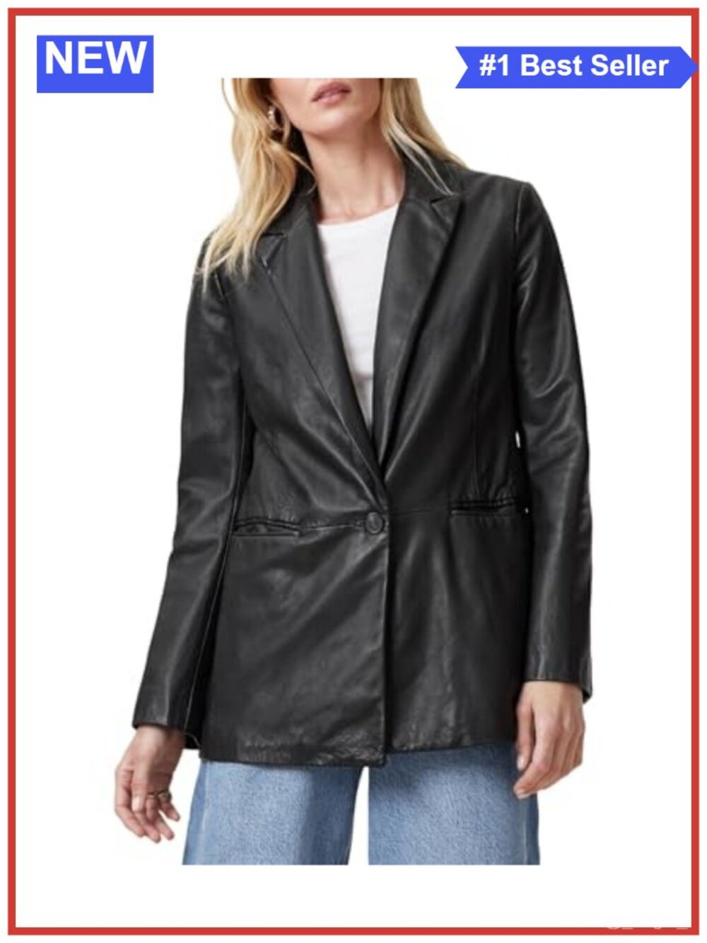 Leather Blazer Single Breasted Notch Collar Long Sleeve